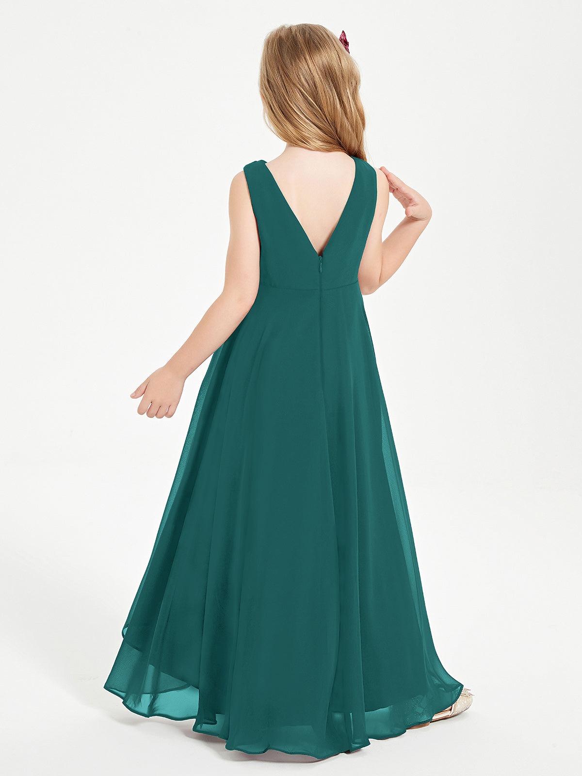 Modern Asymmetrical Cowl Neck Junior Bridesmaid Dresses Peacock
